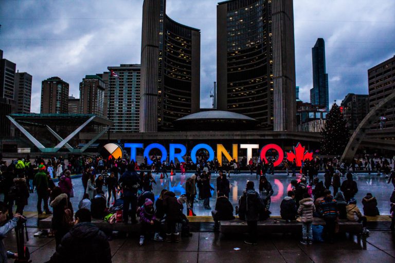 Crowd in front of the Toronto city hall