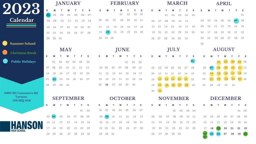 Schedule of the 2020 school year for Hanson High School